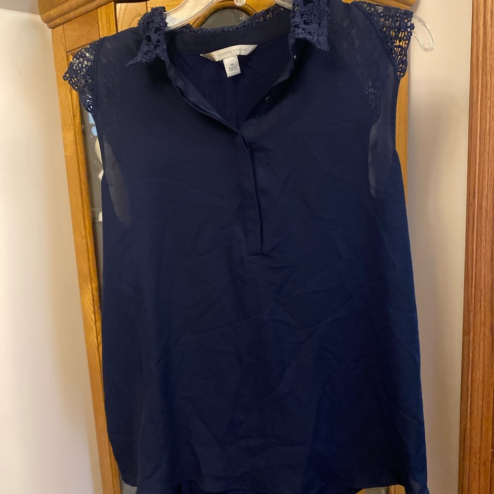 Lauren Conrad Navy Tank Blouse with Lace Caps